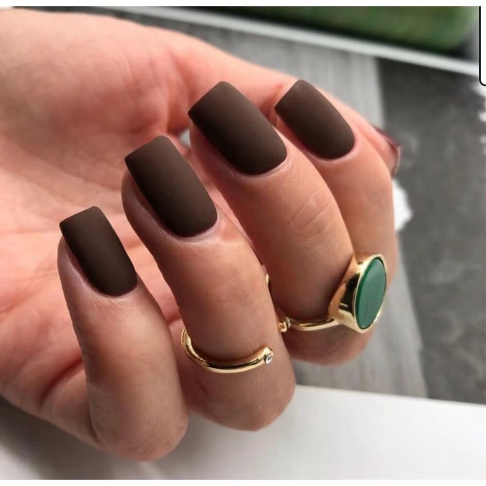 New Chocolate Brown Matte Press on Nails. Short.